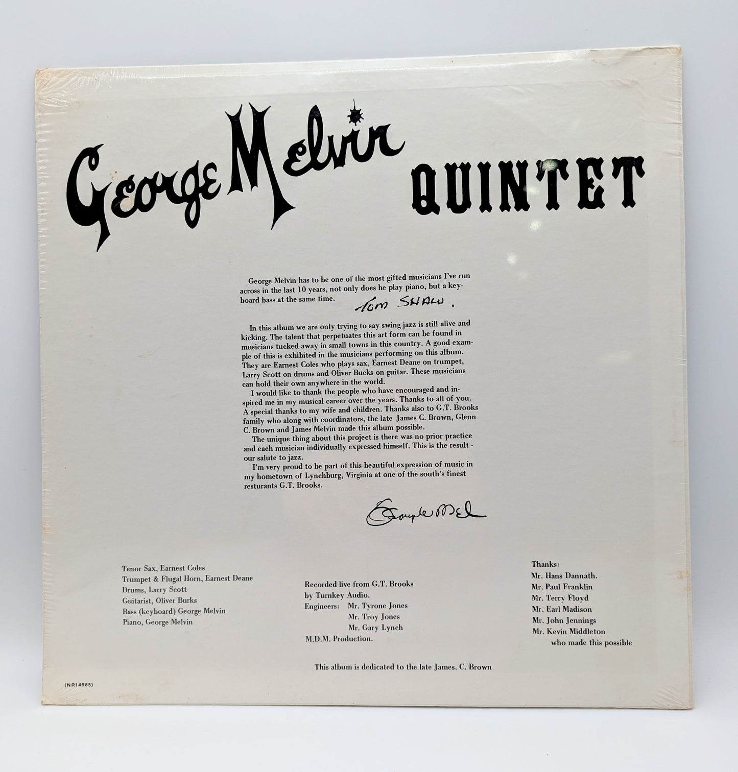 George Melvin Quintet-Live From G.T. Brooks Ribs & More (SEALED)